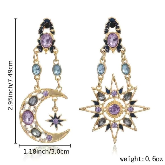 NEW Rhinestone Drop Earrings, Sun/Star & Moon Design - Picture 4 of 5